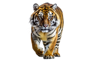 Tiger walking isolated on white background isolated on white background as transparent. PNG. AI GENERATED