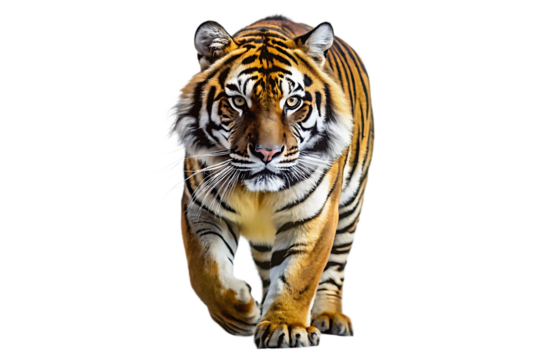 Tiger walking isolated on white background isolated on white background as transparent. PNG. AI GENERATED