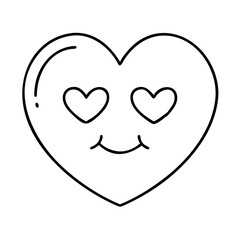 heart emoji icon, valentines day illustration, valentine icon - simple black line art of heart emoji, symbolizing valentines day celebrations. valentine vector.
