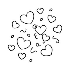 heart confetti icon, valentines day illustration, valentine icon - simple black line art of heart confetti, symbolizing valentines day celebrations. valentine vector.