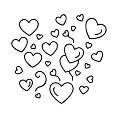 heart confetti icon, valentines day illustration, valentine icon - simple black line art of heart confetti, symbolizing valentines day celebrations. valentine vector.