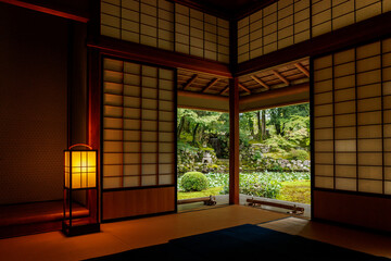 Traditional Japanese room with shoji screens and tatami mats