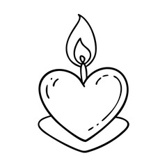 heart shaped candle icon, valentines day illustration, valentine icon - simple black line art of heart shaped candle, symbolizing valentines day celebrations. valentine vector.