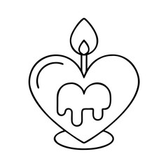 Obraz premium heart shaped candle icon, valentines day illustration, valentine icon - simple black line art of heart shaped candle, symbolizing valentines day celebrations. valentine vector.