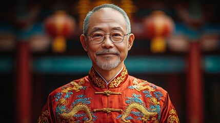 Fototapeta premium Portrait of an elderly man in traditional attire with a warm smile
