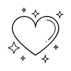 heart with sparkles icon, valentines day illustration, valentine icon - simple black line art of heart with sparkles, symbolizing valentines day celebrations. valentine vector.