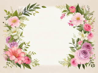 Naklejka premium Wedding invitation featuring soft watercolor flower border.