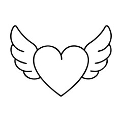 heart with wings icon, valentines day illustration, valentine icon - simple black line art of heart with wings, symbolizing valentines day celebrations. valentine vector.