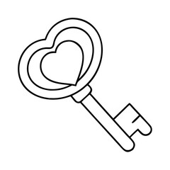 key to heart icon, valentines day illustration, valentine icon - simple black line art of key to heart, symbolizing valentines day celebrations. valentine vector.