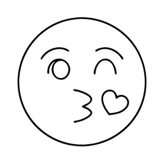 kiss emoji icon, valentines day illustration, valentine icon - simple black line art of kiss emoji, symbolizing valentines day celebrations. valentine vector.