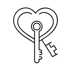 key to heart icon, valentines day illustration, valentine icon - simple black line art of key to heart, symbolizing valentines day celebrations. valentine vector.