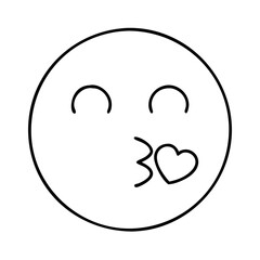 kiss emoji icon, valentines day illustration, valentine icon - simple black line art of kiss emoji, symbolizing valentines day celebrations. valentine vector.