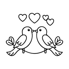 lovebirds icon, valentines day illustration, valentine icon - simple black line art of lovebirds, symbolizing valentines day celebrations. valentine vector.