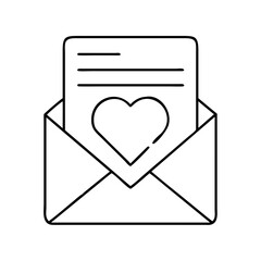 love letter icon, valentines day illustration, valentine icon - simple black line art of love letter, symbolizing valentines day celebrations. valentine vector.
