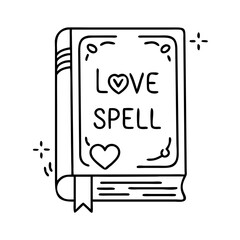 love spell book icon, valentines day illustration, valentine icon - simple black line art of love spell book, symbolizing valentines day celebrations. valentine vector.