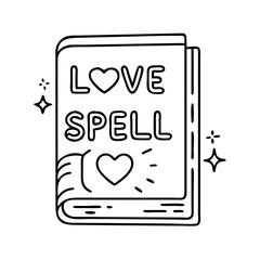 love spell book icon, valentines day illustration, valentine icon - simple black line art of love spell book, symbolizing valentines day celebrations. valentine vector.
