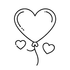 red heart balloon icon, valentines day illustration, valentine icon - simple black line art of red heart balloon, symbolizing valentines day celebrations. valentine vector.