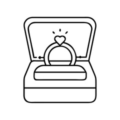 ring in box icon, valentines day illustration, valentine icon - simple black line art of ring in box, symbolizing valentines day celebrations. valentine vector.