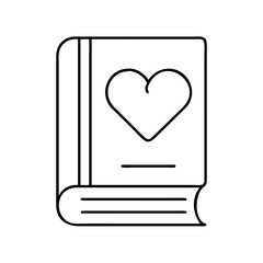 romantic book icon, valentines day illustration, valentine icon - simple black line art of romantic book, symbolizing valentines day celebrations. valentine vector.