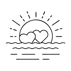 romantic sunset icon, valentines day illustration, valentine icon - simple black line art of romantic sunset, symbolizing valentines day celebrations. valentine vector.