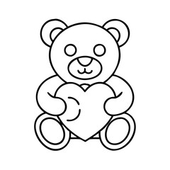 teddy bear with heart icon, valentines day illustration, valentine icon - simple black line art of teddy bear with heart, symbolizing valentines day celebrations. valentine vector.