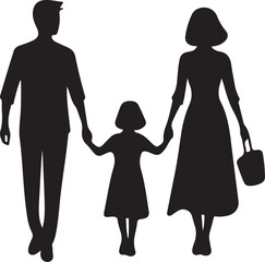 Joyful family silhouette enjoying a leisurely stroll outdoors together.