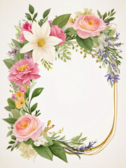 Naklejka premium Wedding invitation featuring soft watercolor flower border.