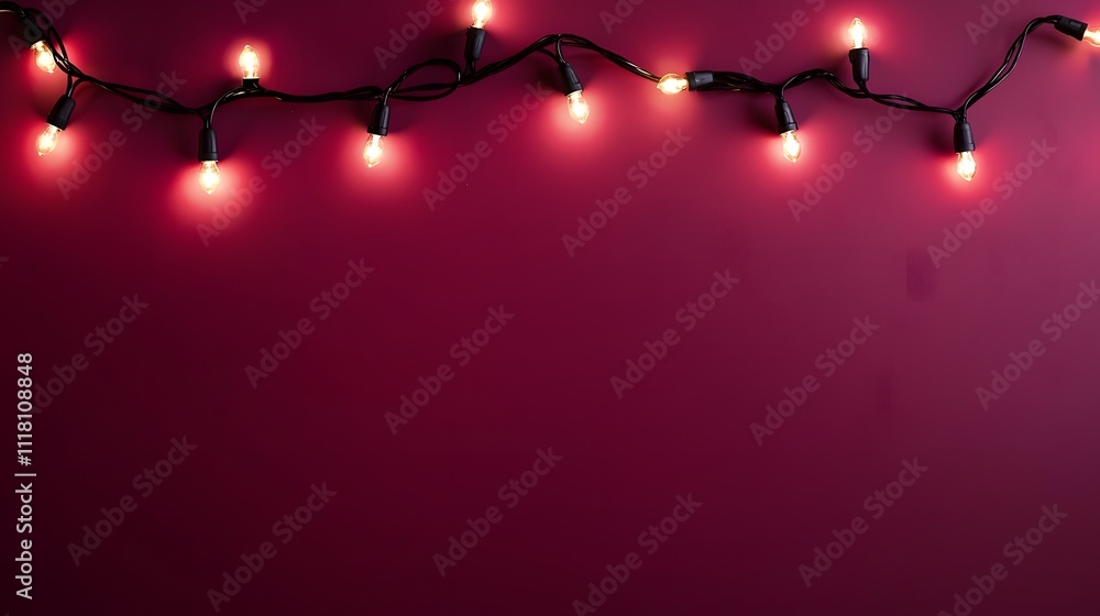 Poster glowing string lights on a deep maroon background