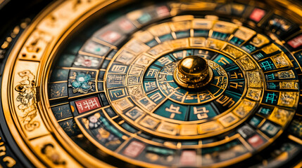 Naklejka premium Macro Close up of Seollal Traditional Lunar Calendar concept as A macro close up of a traditional Korean lunar calendar used during Seollal showcasing intricate designs and vibrant colors symbolizing 