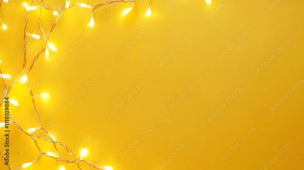 Aufkleber golden string lights arranged on a yellow background, creating a festive border.