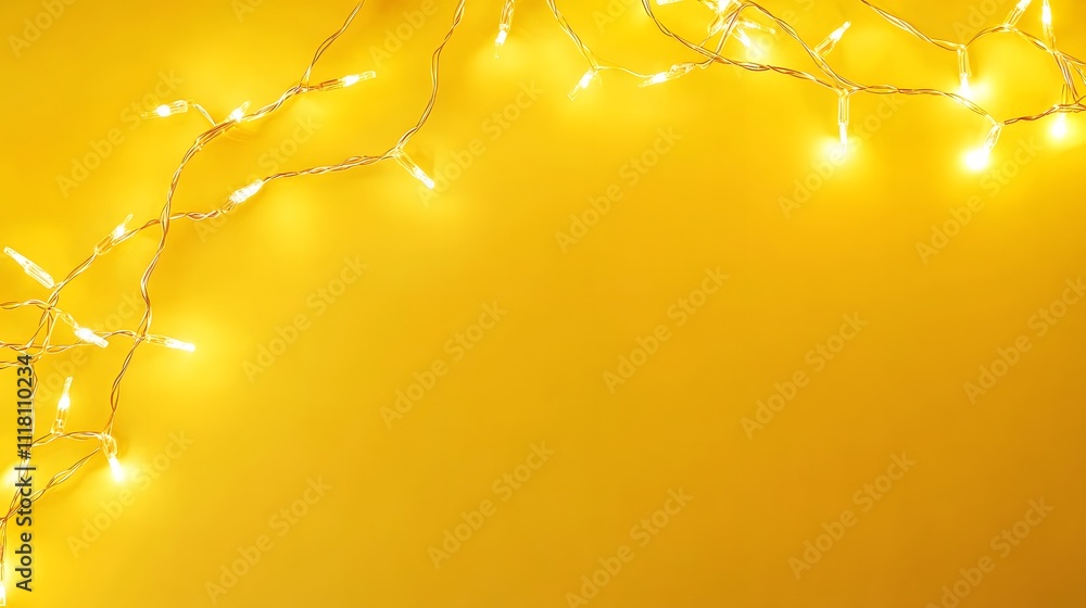 Poster glowing string lights arranged on a yellow background, creating a festive border.