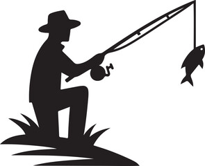   Fishing Silhouette: Angler Catching Fish, Stock Image