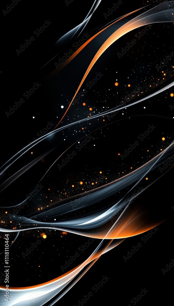 Poster mesmerizing abstract background with flowing lines and glowing elements in orange, white, and blue