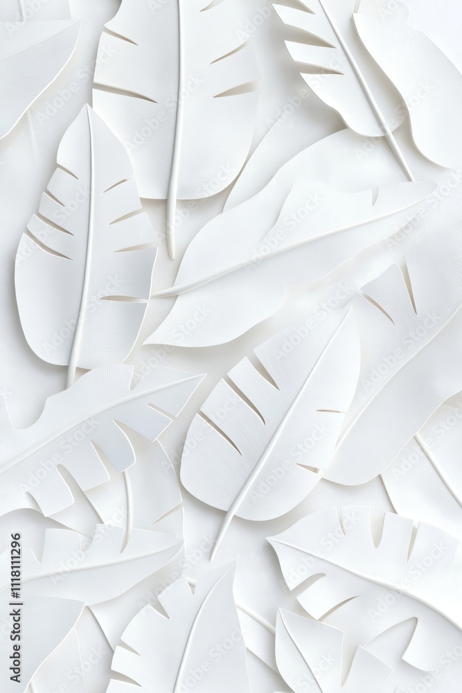 Poster white embossed clay texture paper design with banana leaves. abstract pattern. minimalist decor. mod