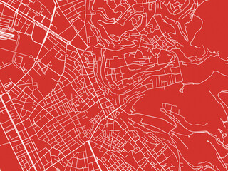 Christmas Map of Granada Centro, Spain in Snowy White on Festive Red Background.