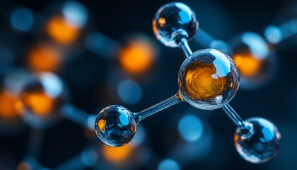 Abstract Molecular Structure Interplay of Orange and Blue Bokeh Highlights for Modern Design