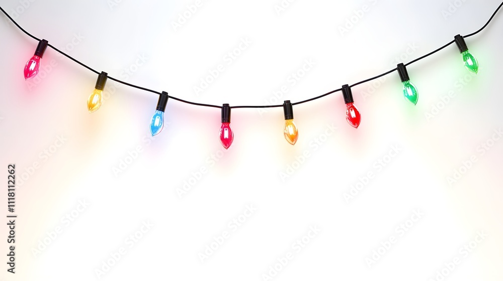 Poster festive string of multicolored lights against a white background