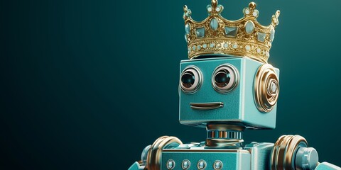 Fototapeta premium A sleek blue robot wearing a shiny crown, representing futuristic elegance and charm.