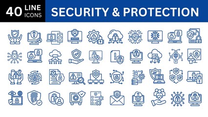 Security and Protection thin line icons set. Security editable stroke icons. Protection symbols collection. Vector