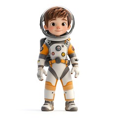 Cartoon young boy in a space suit on a white background