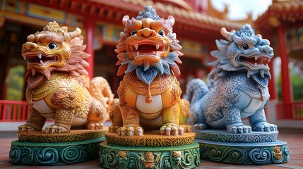 Fototapeta premium Animated 3D zodiac animal figures in a colorful Chinese New Year-themed park
