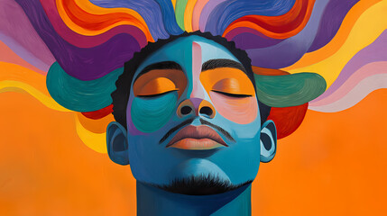 Inner color series painting featuring vibrant shapes exploring themes of art imagination creativity and feminism. Chroma. Illustration