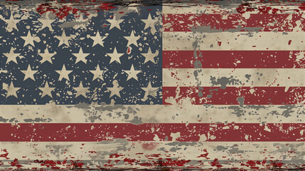 American flag, with a weathered, textured look, incorporating muted red, white, and blue tones for a retro feel.