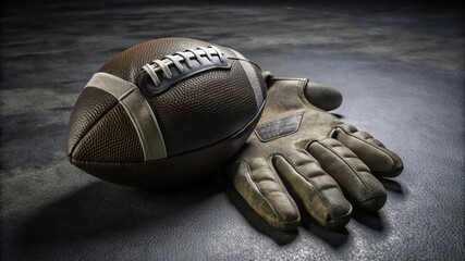 Worn Leather Football Glove and Brown Football