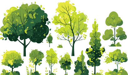 Collection of Green Trees and Bushes - Vector Illustration