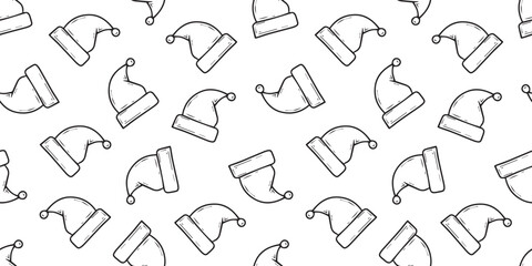 Pattern with Santa Claus hats. Cozy background for winter. Beautiful New Year's hats. pattern for packaging. vector. seamless. hat with white fluff.