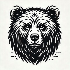 Stylized bear head illustration in black and white.