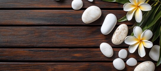 Spa Relaxation with White Stones and Tropical Flowers