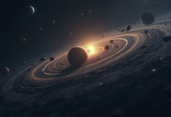 Fototapeta premium Galaxies and planets aligning to form starry cosmic background