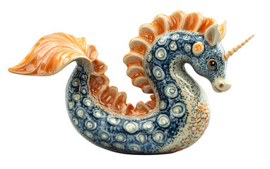 Colorful Unicorn Seahorse Figure on Transparent Background